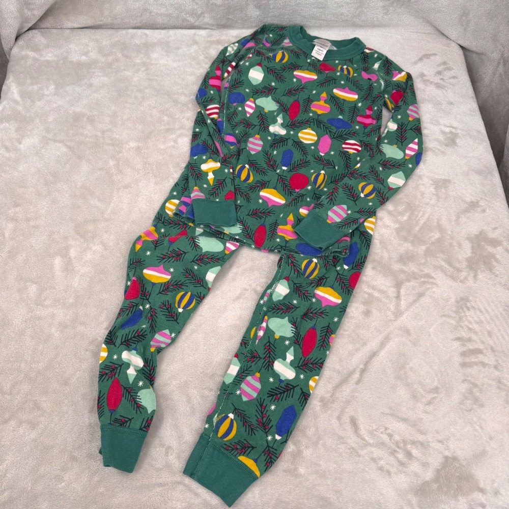 Hanna Andersson Kids 8 Green Christmas Ornament Organic Cotton Pajama Set
